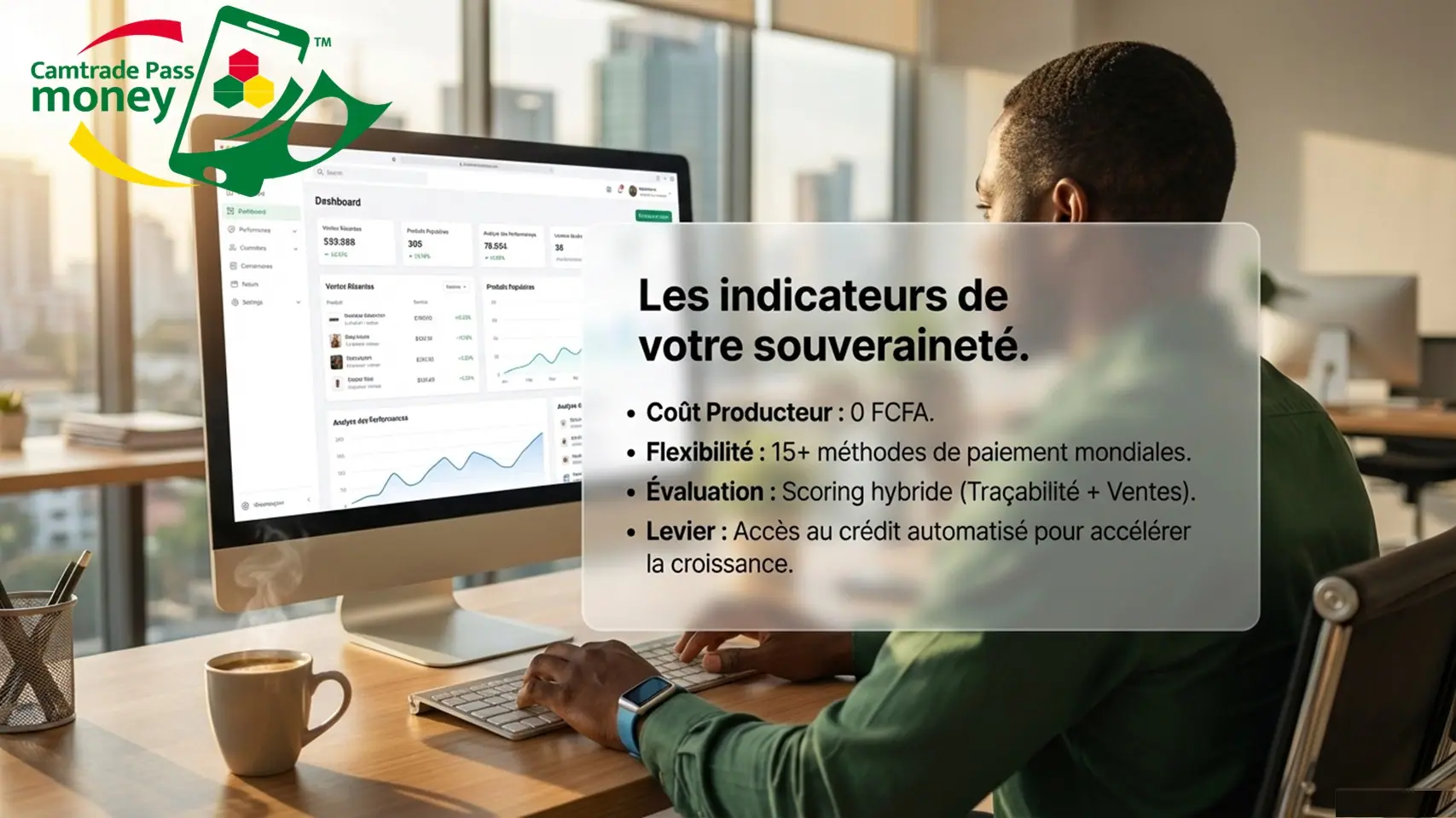 Slide 10 : un tableau de bord de suivi des ventes affiché sur un écran de bureau.